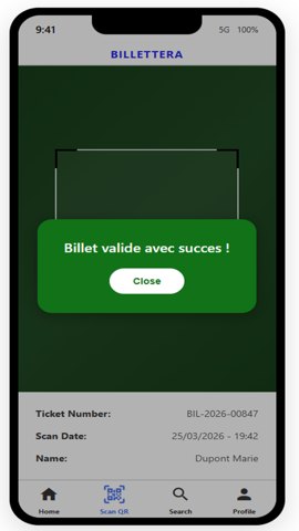 L'application de contrôle valide un billet